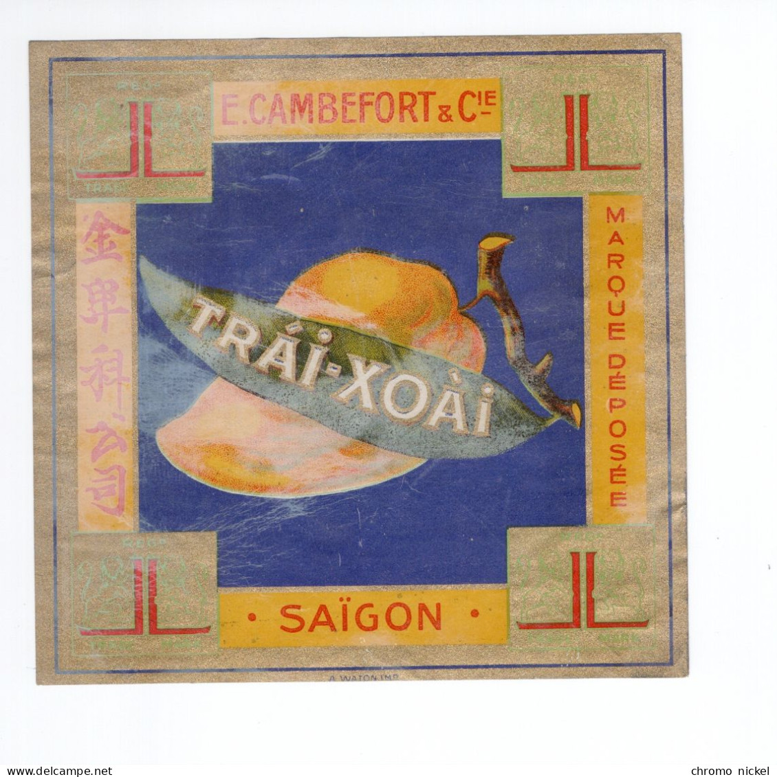 Indochine Étiquette SAIGON La Mangue  E. Cambefort & Cie 125 X 125 Mm Bien - Publicités