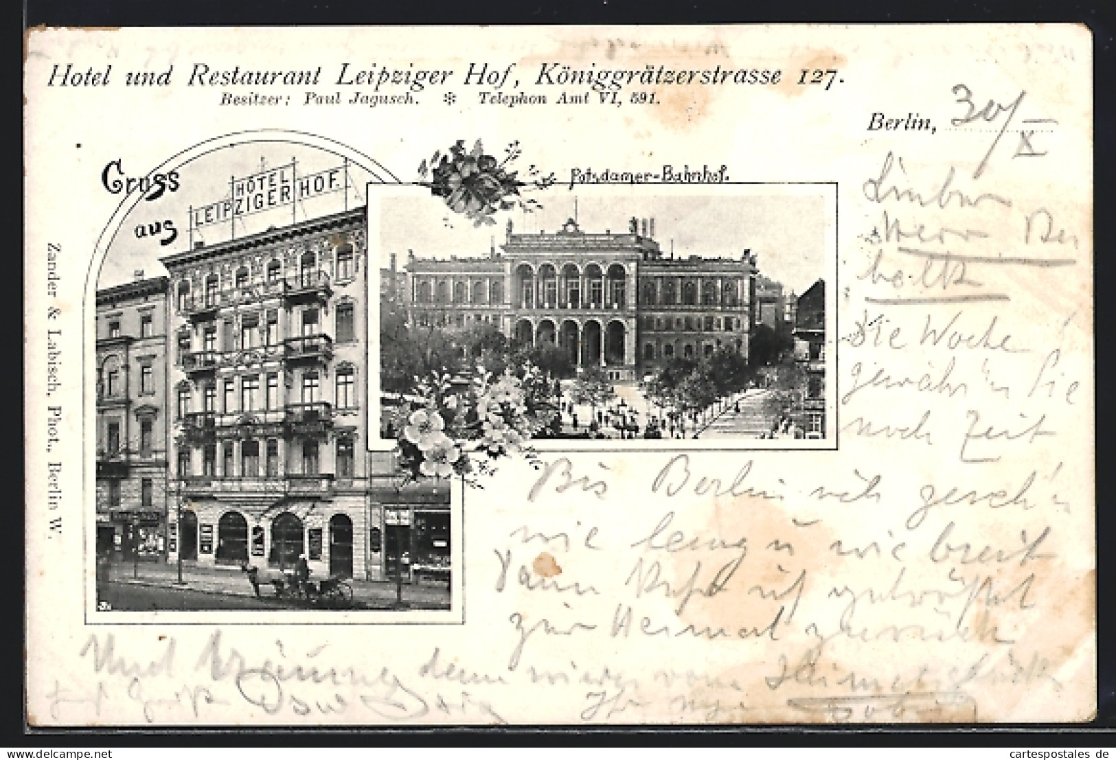 AK Berlin, Hotel U. Restaurant Leipziger Hof, Königgrätzerstrasse 127, Potsdamer-Bahnhof  - Kreuzberg