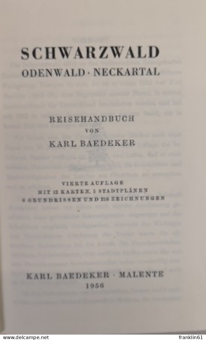Schwarzwald. Odenwald, Neckartal.  Reisehandbuch. - Other & Unclassified