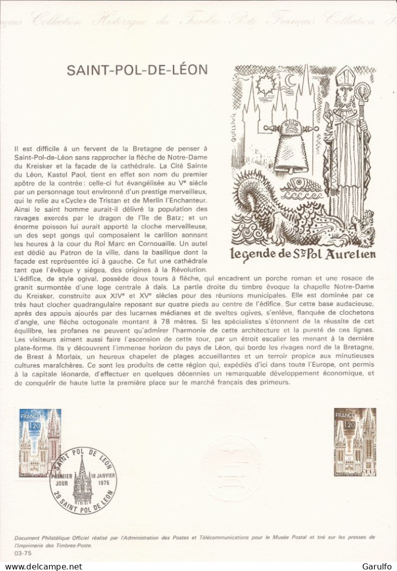 Document Officiel La Poste Oblitération 1er Jour  Eglise De Saint-Pol-de-Léon - Documents Of Postal Services