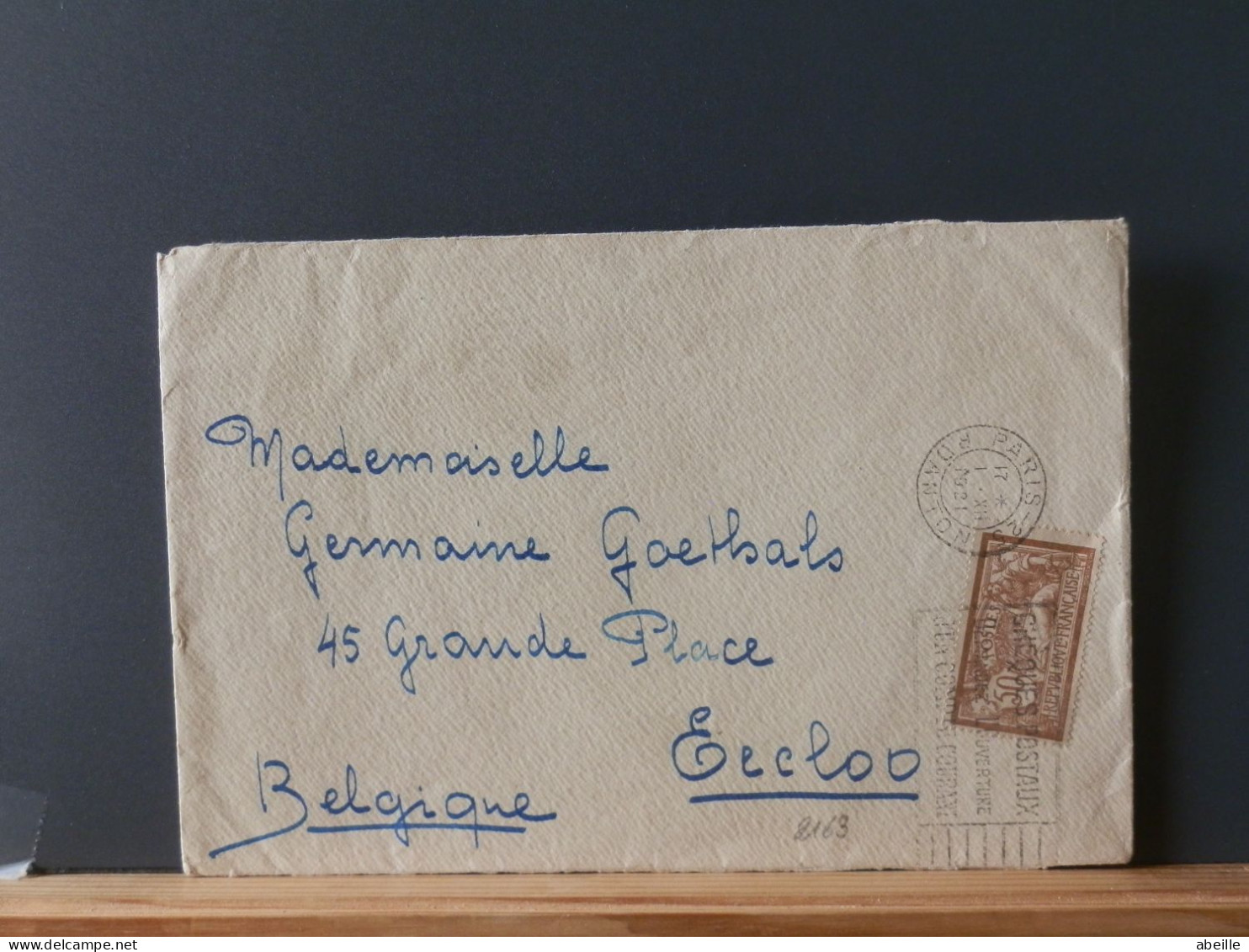 FRANCE/2162  LETTRE FRANCE 50C MERSON SEULE S/LETTRE    POUR LA BELG.  1921 - 1900-27 Merson