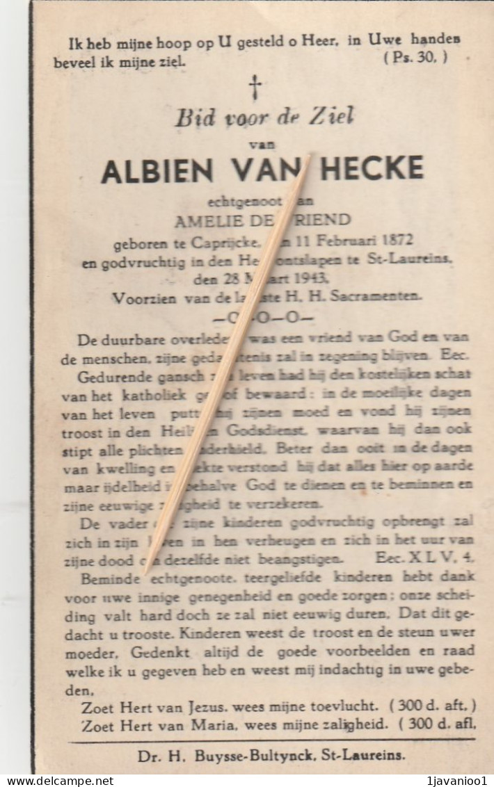 Kaprijke, Caprijcke, 1943, Albien Van Hecke, De Vriend - Devotion Images