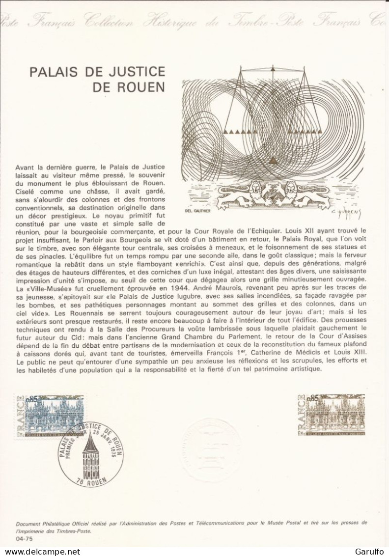 Document Officiel La Poste Oblitération 1er Jour  Palais De Justice De Rouen - Documents Of Postal Services