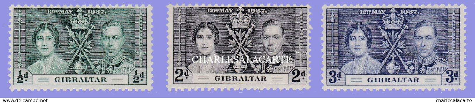 GIBRALTAR 1937  GEORGE VI  CORONATION  S.G. 118-120  L.M.M. - Gibraltar