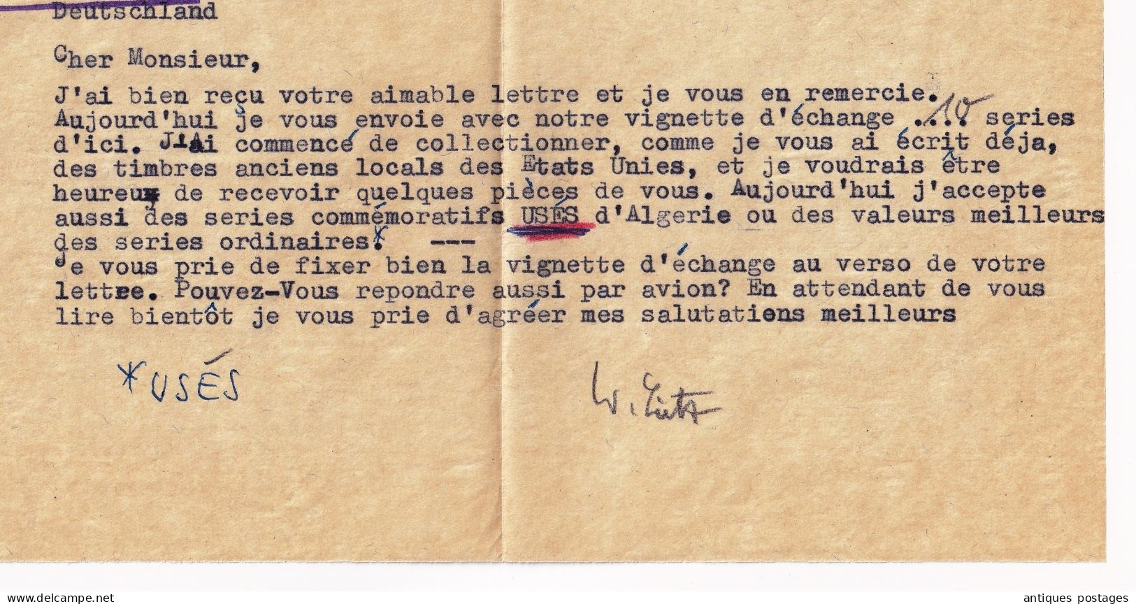 DDR Deutschland Luftpost 1960 Reichenbach im Vogtland Zwickau Sétif Algérie Poste Aérienne + Correspondance Werner Lietz