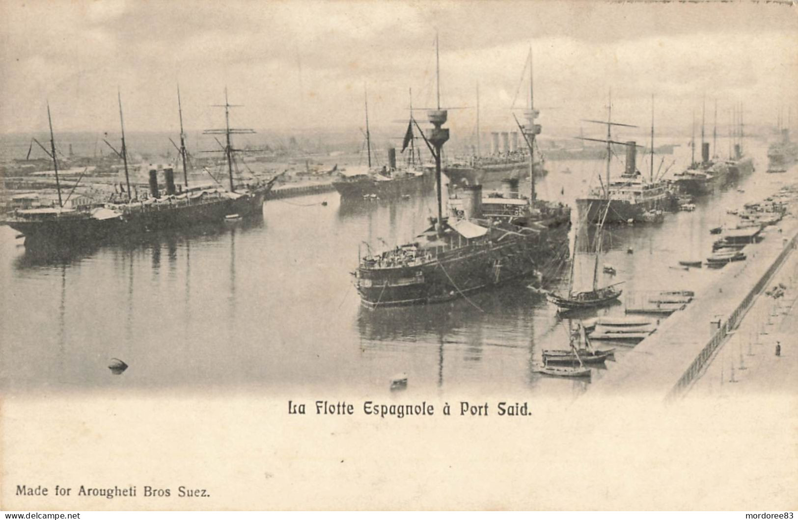 BLANC 5C SUR CPA LA FLOTTE ESPAGNOLE PORT SAID 1905 POUR ST LEU D'ESSERENT OISE - Lettres & Documents