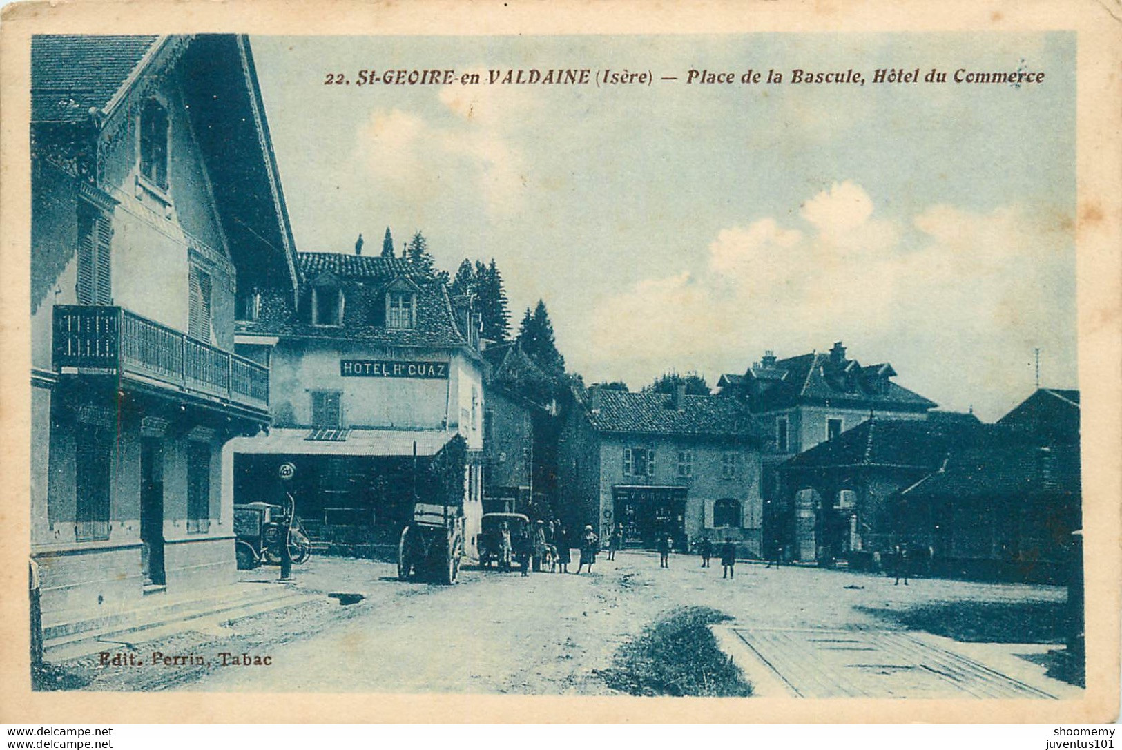 CPA St-Geoire En Valdaine-Place De La Bascule,Hôtel Du Commerce-Timbre     L1256 - Saint-Geoire-en-Valdaine