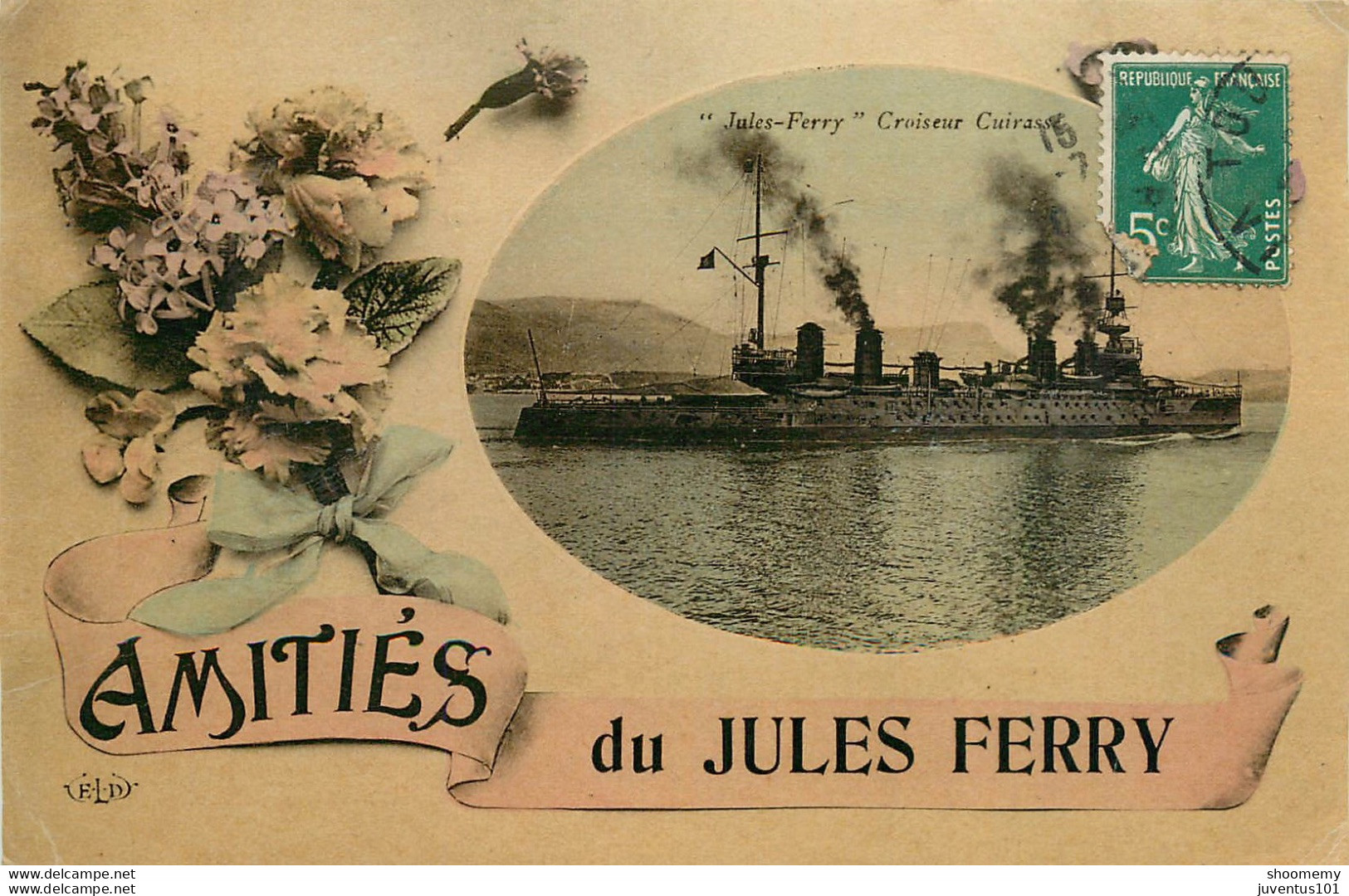 CPA Amitiés Du Jules Ferry-Croiseur Cuirassé-Timbre     L1483 - Warships