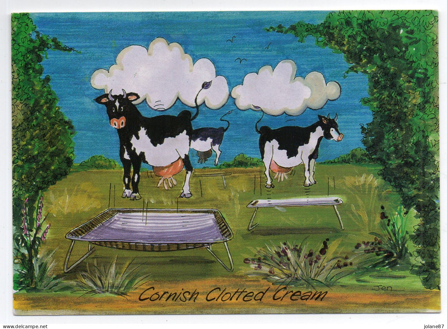 CPM HUMOUR VACHE COW  -   CORNISH CLOTTED CREAM  - VACHES SUR TREMPOLINE - Humour