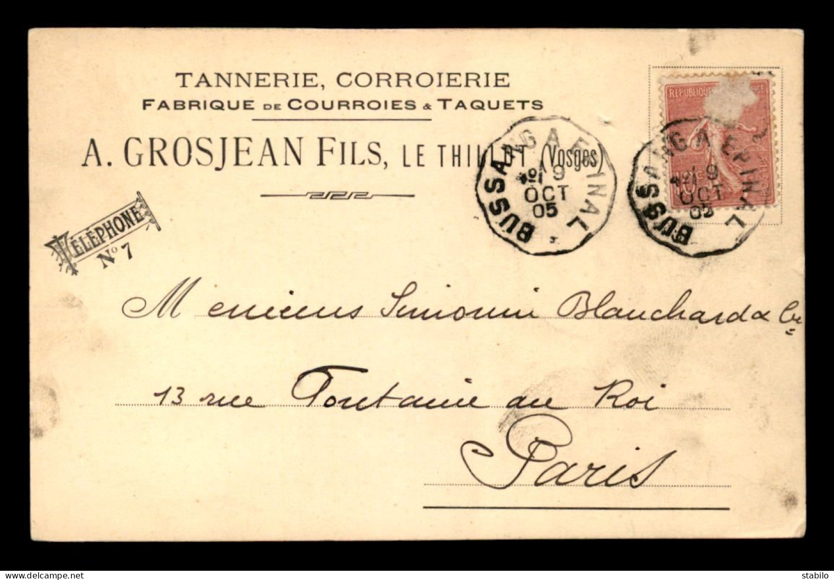 88 - LE THILLOT - CARTE DE SERVICE  TANNERIE-CORROIERIE A. GROSJEAN FILS - Le Thillot