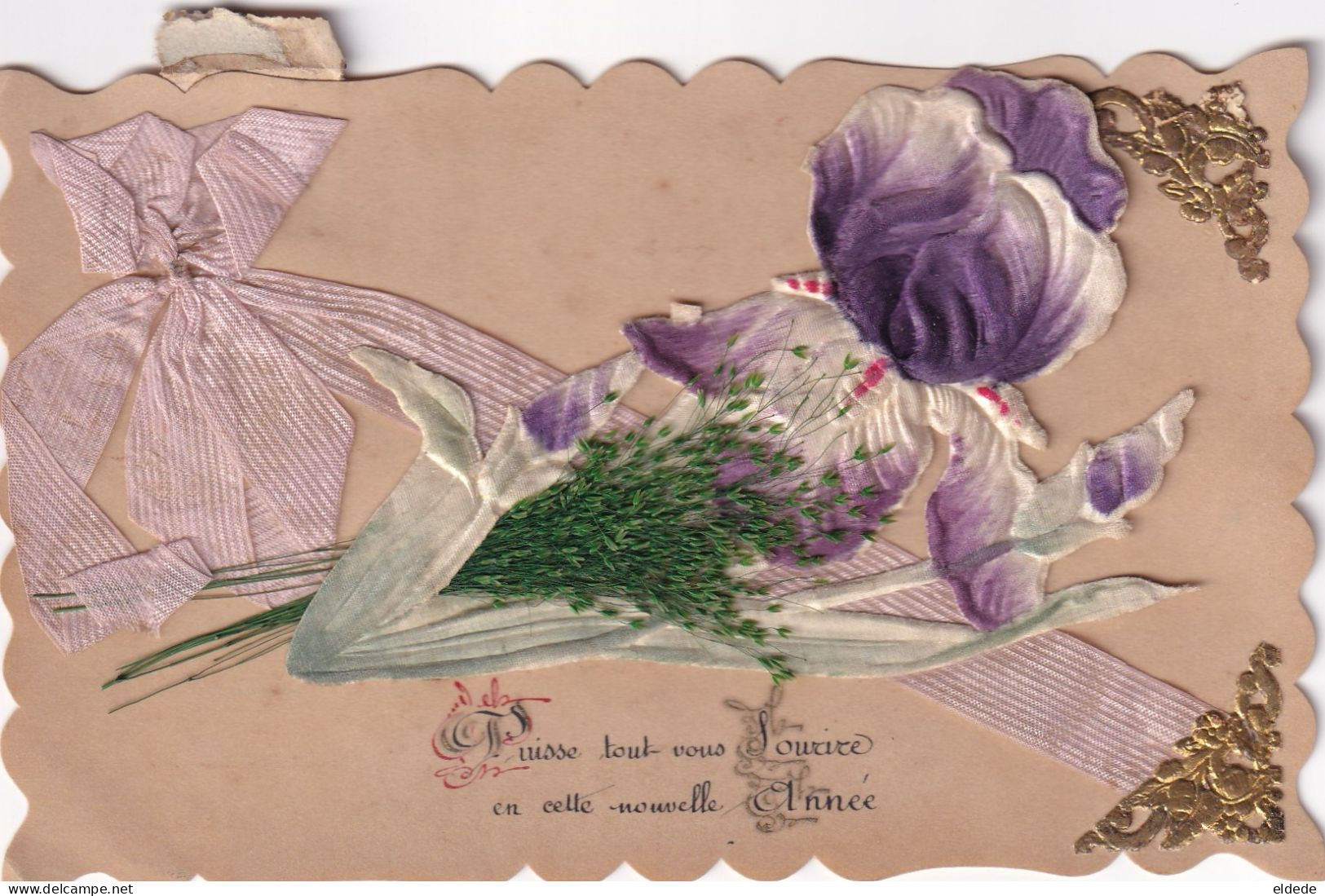 Hand Made Iris Flower Silk Chromo Très Bel Iris Genre Soie Ruban Ajoutis - Flores