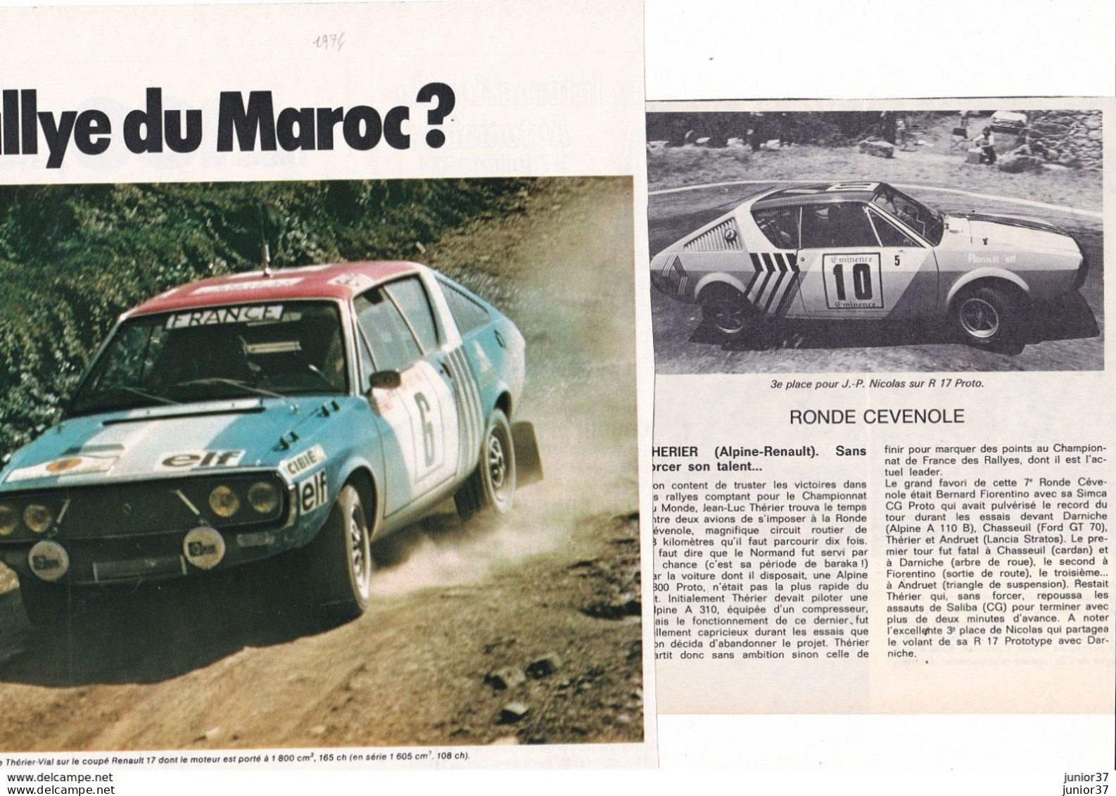 6 Feuillets De Magazine Renault 15 GTL 1976, 17 TS 1976,  17 Rallye 1974 Du Maroc - Cars
