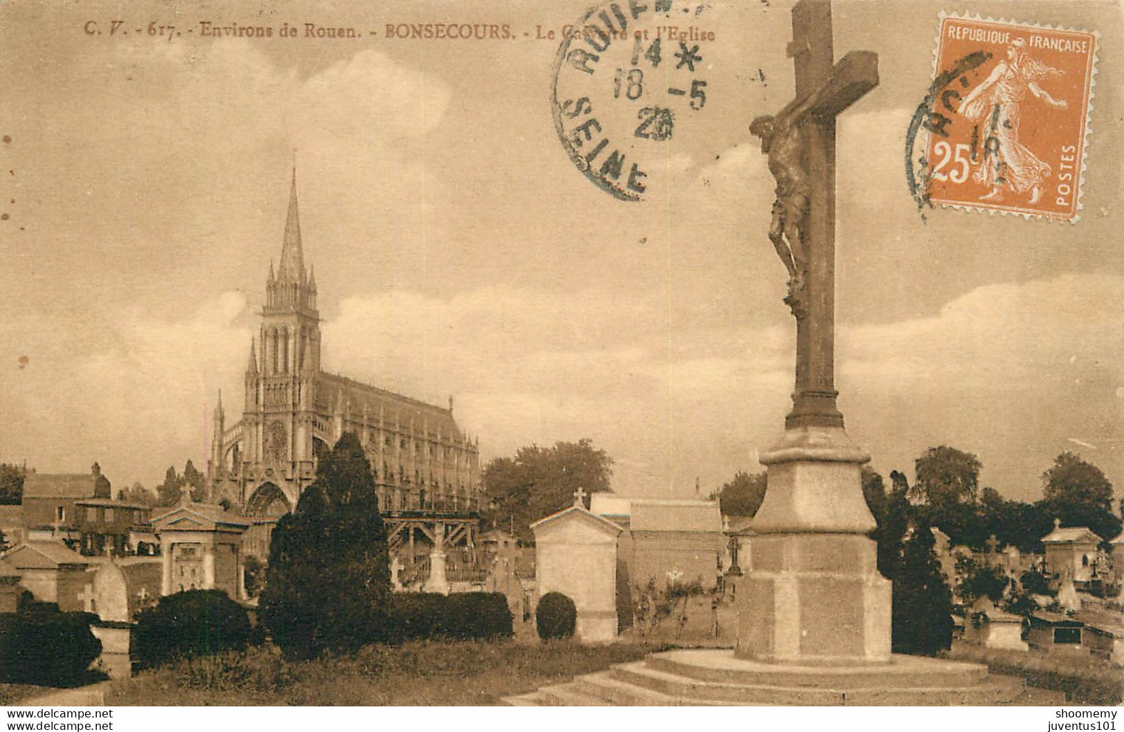 CPA Environs De Rouen-Bonsecours-Le Calvaire Et L'église-Timbre   L1962 - Bonsecours