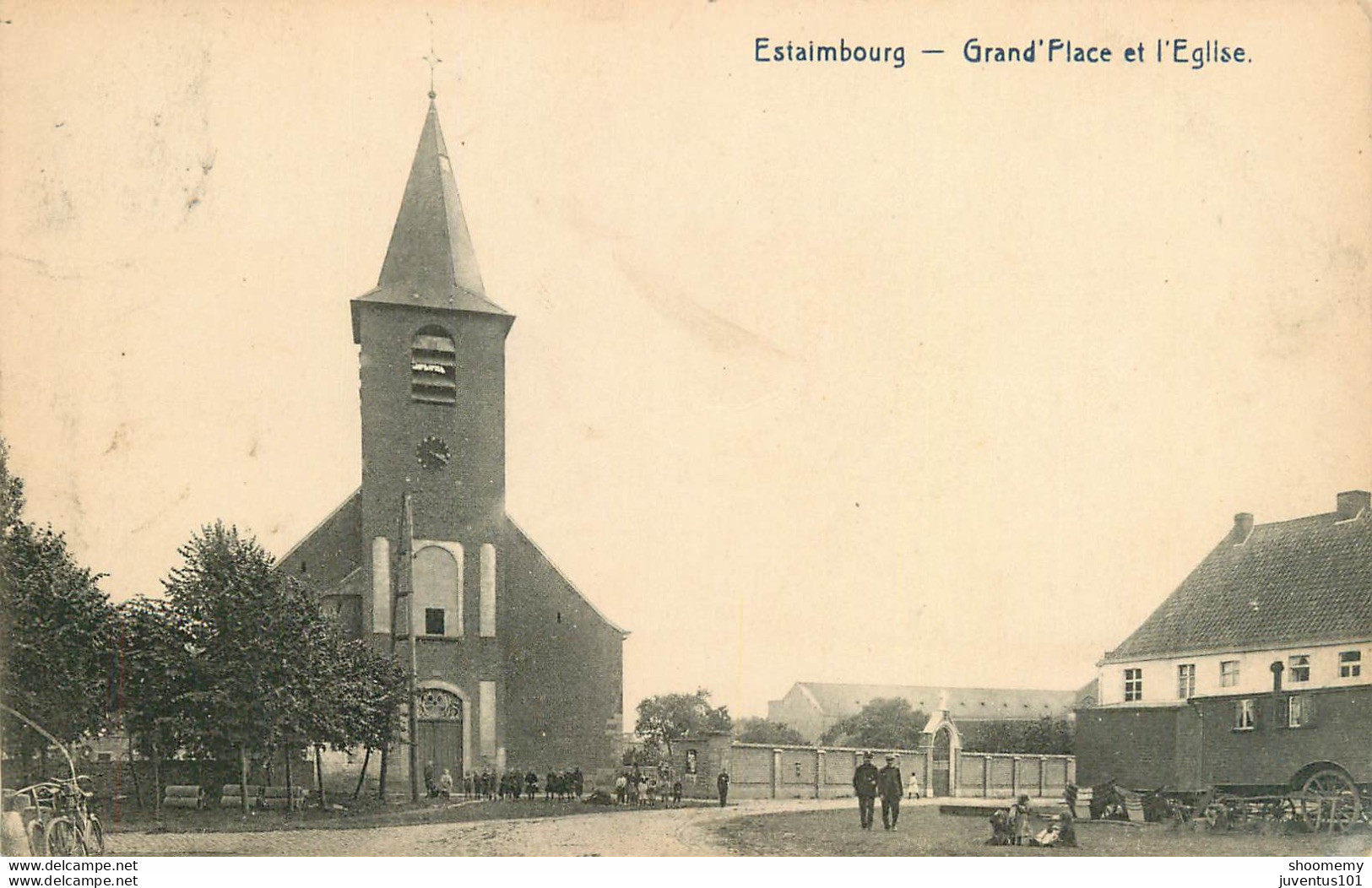 CPA Estaimbourg-Grand'Placen Et L'église-Timbre       L1947 - Autres & Non Classés