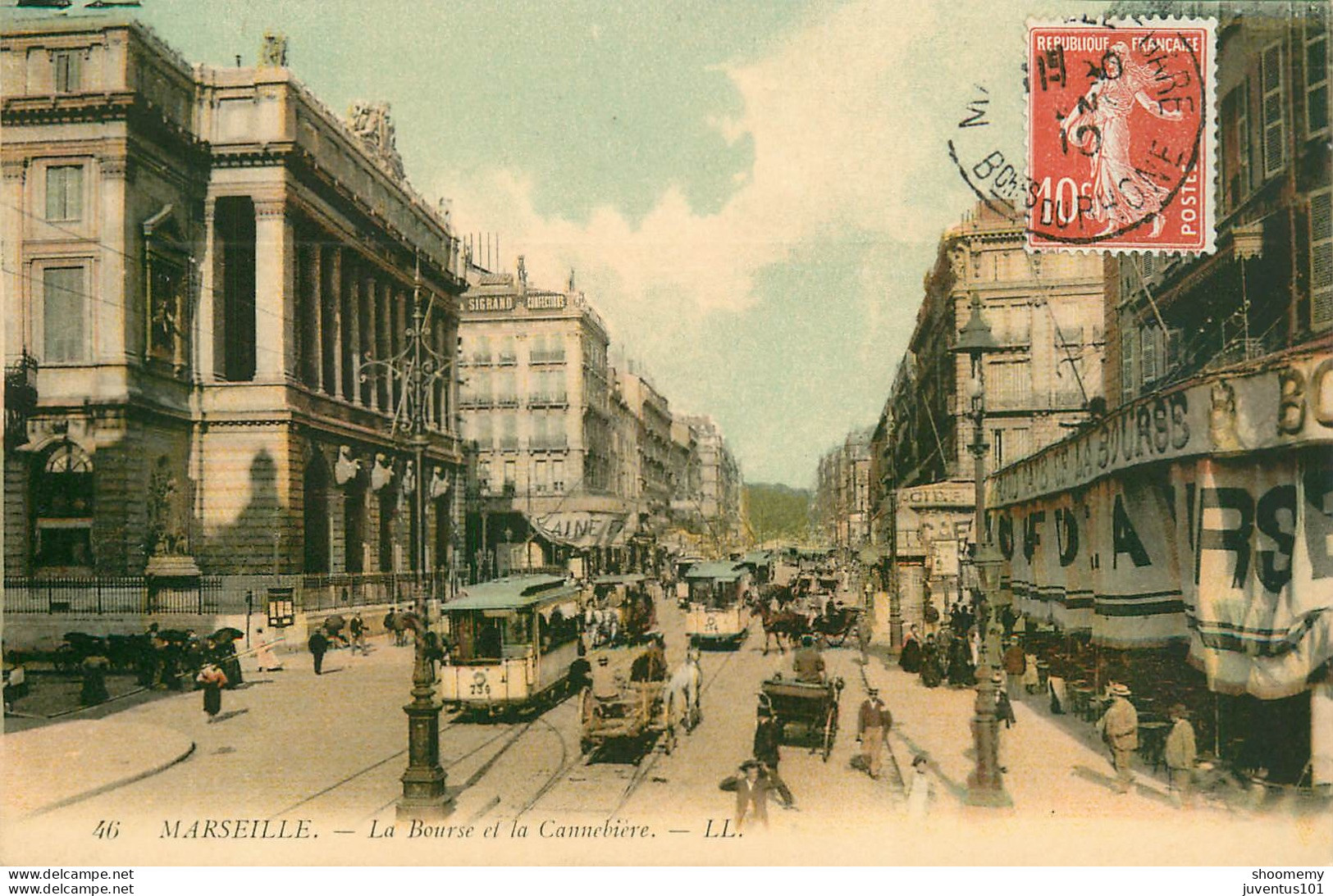 CPA Marseille-La Bourse Et La Canebière-Timbre      L2144 - Canebière, Centro Città