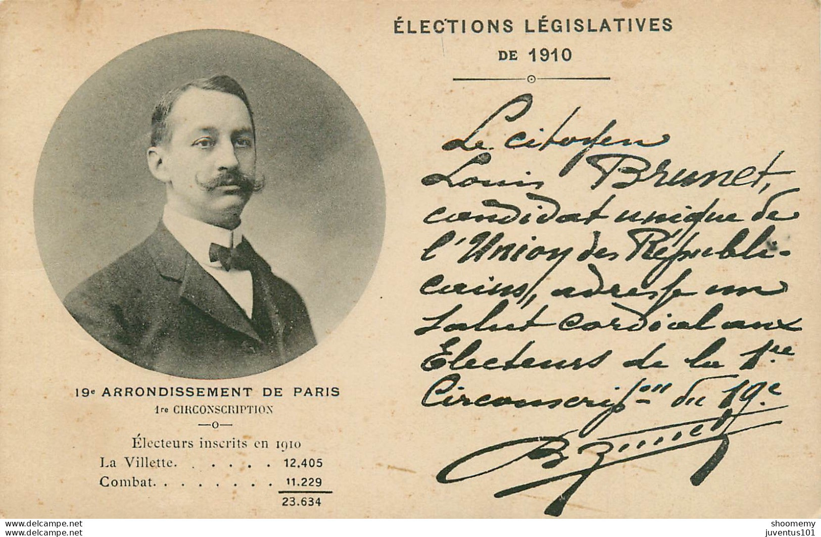 CPA Elections Législatives De 1910-Paris-19e Arrondissement-La Villette-Combat-Louis Brunet   L2223 - Parteien & Wahlen