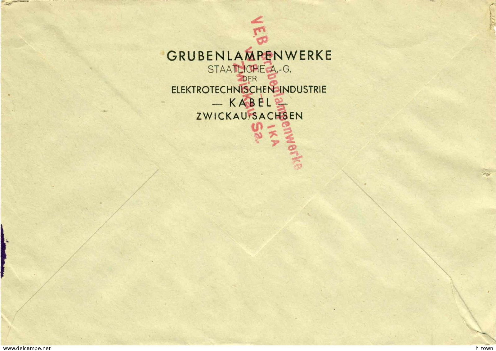 125  Zwickau: AFS 1952 Grubenlampenwerke / Staatliche A.-G. --> VEB. Absender-Freistempel, Firmenumschlag - Maschinenstempel (EMA)