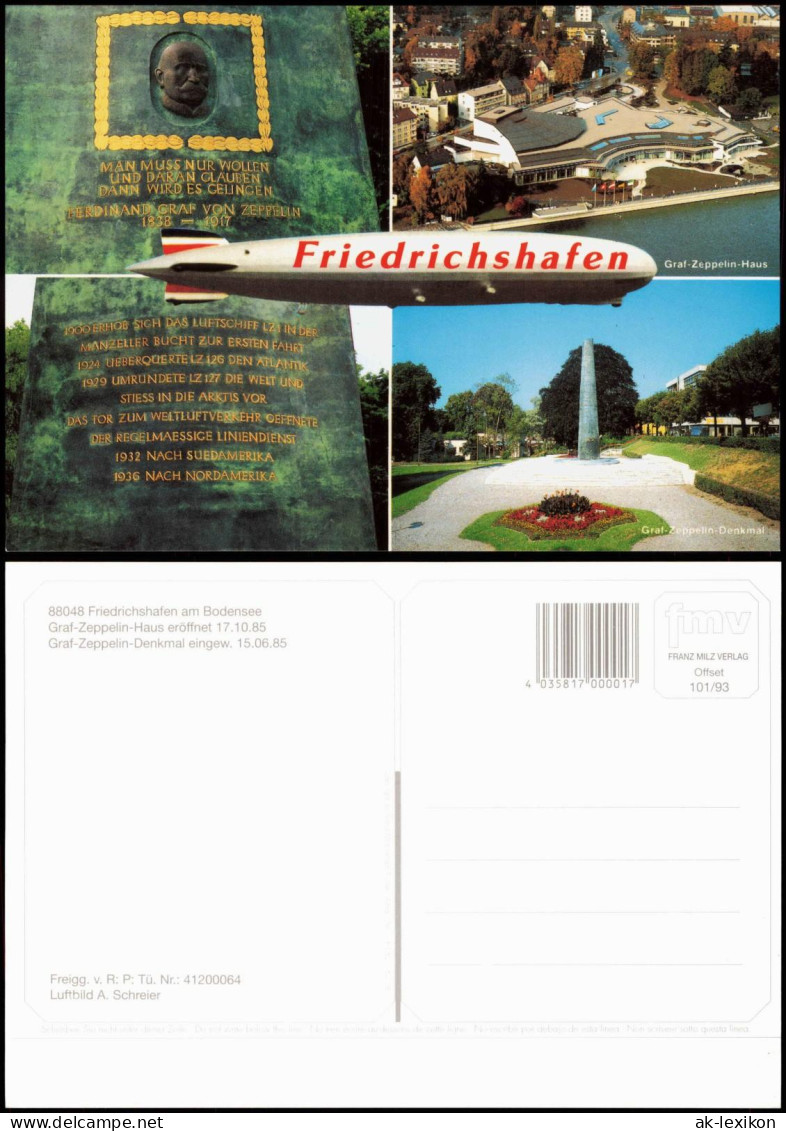 Ansichtskarte Friedrichshafen Mehrbildkarte U.a. Graf-Zeppelin-Denkmal 1993 - Friedrichshafen