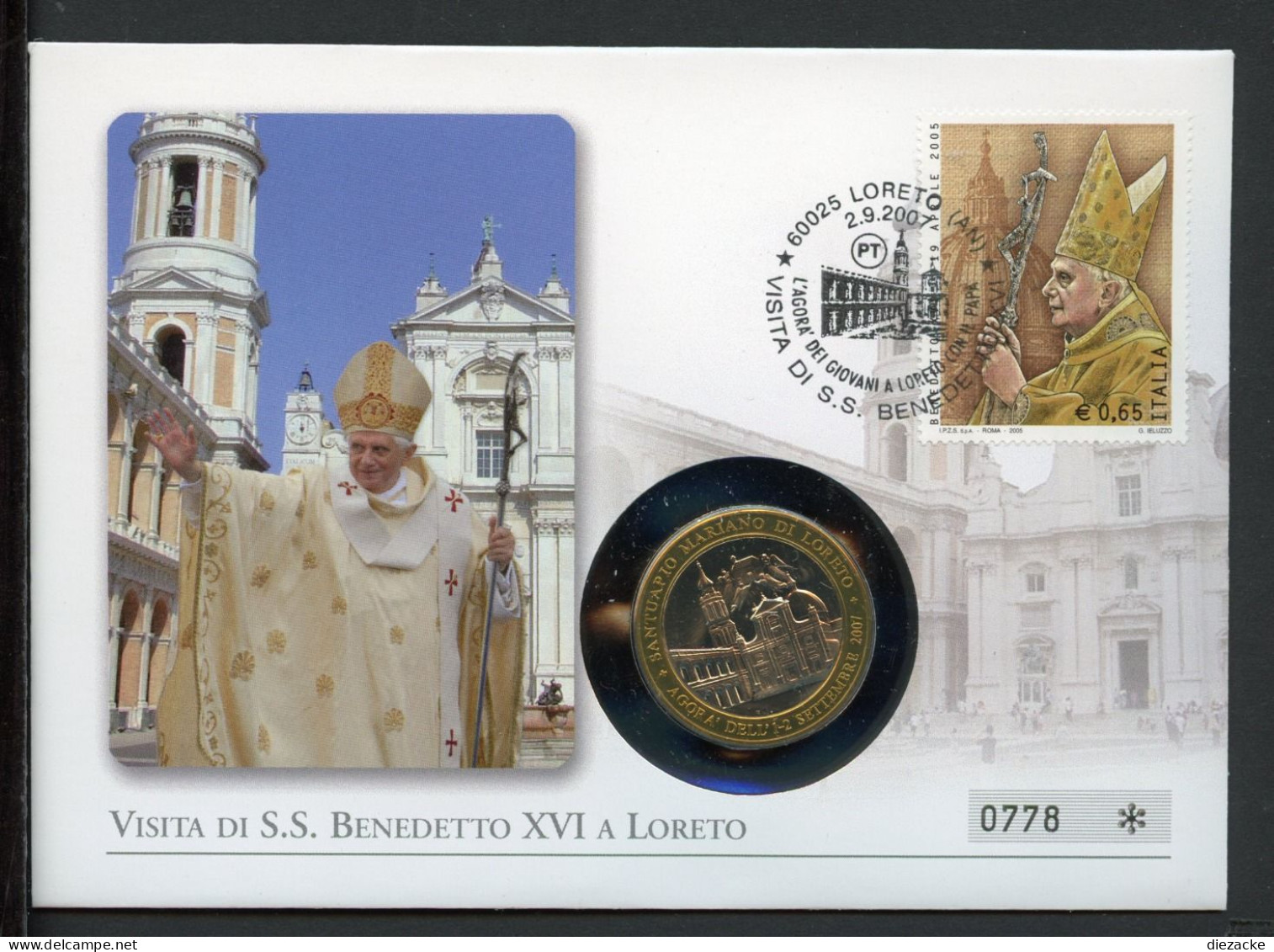Vatikan Numisbrief 2007 Papst Benedikt XVI Besuch In Loreto (Num308 - Non Classés
