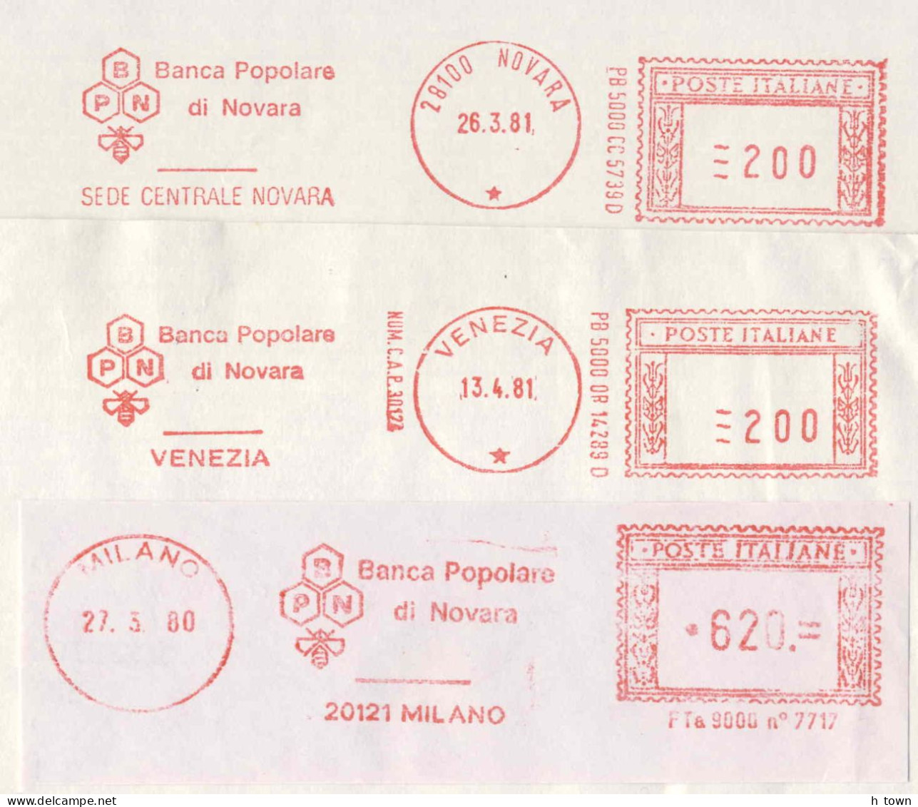 126  Abeille, Gaufre, Caisse D'épargne: 3 Ema D'Italie, 1980/81 - Bee, Honeycomb: Savings Bank Meter Stamps From Italy - Honingbijen