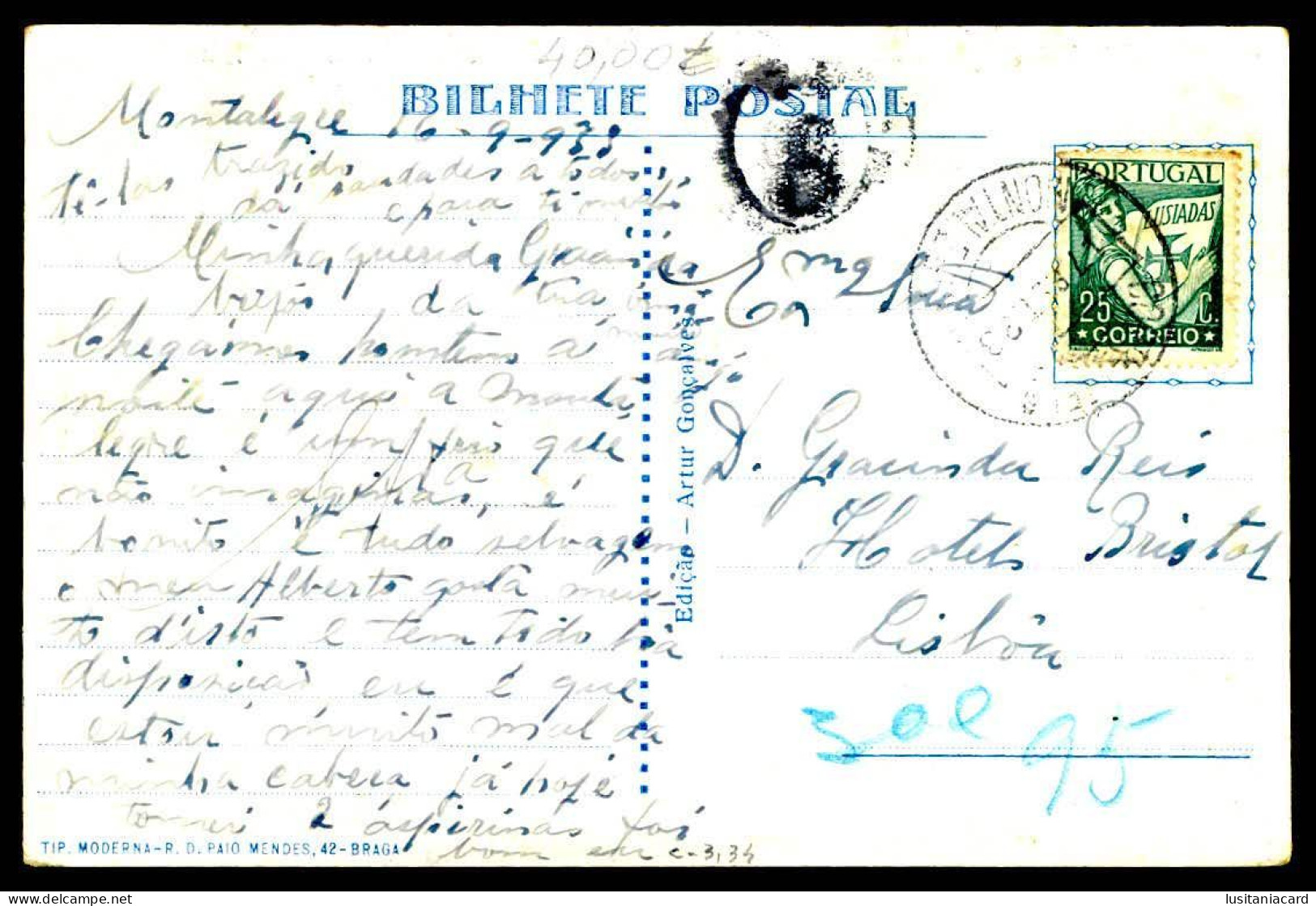 MONTALEGRE - SANTO ANDRÉ -(Ed. Artur Gonçalves / Tip. Moderna ) Carte Postale - Vila Real