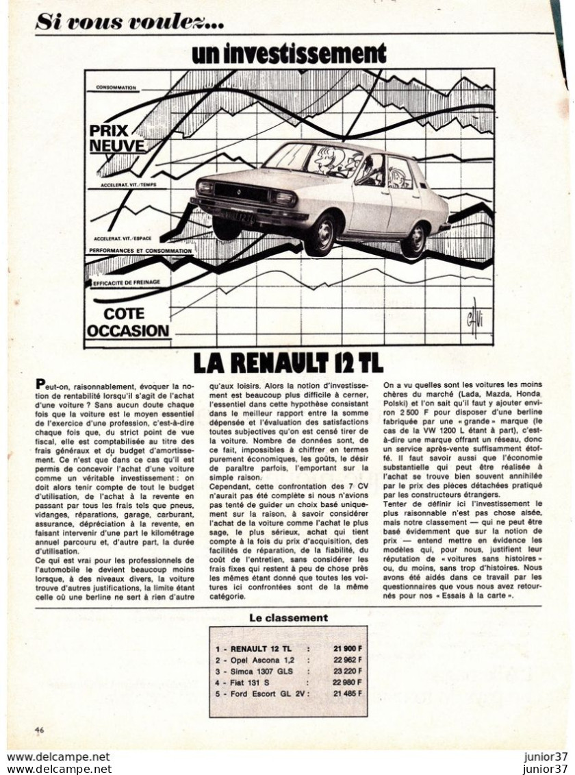 5 Feuillets De Magazine, Renault 12 TL 1976, TS 1973, TR 1976 - Auto/Motorrad