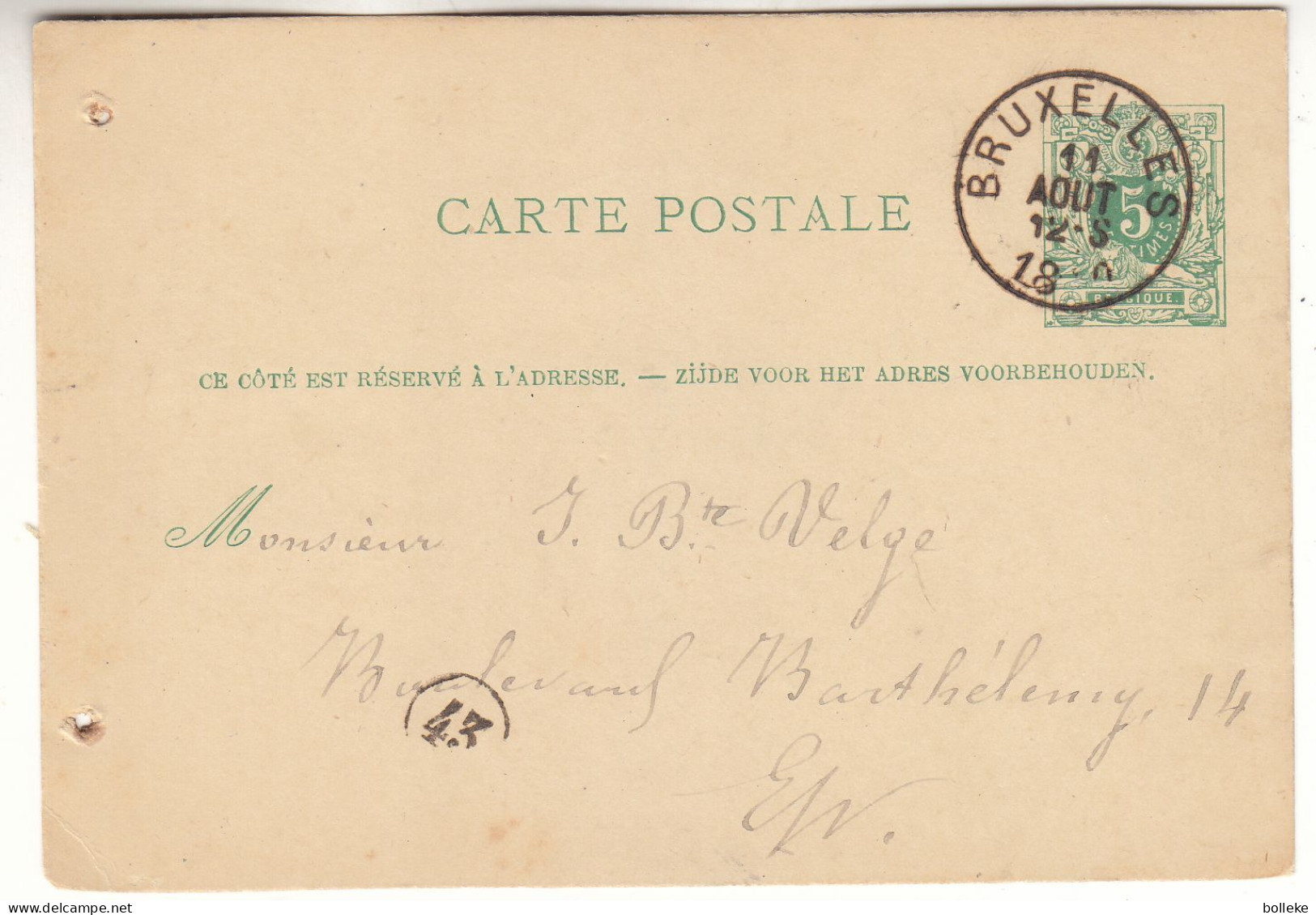 Belgique - Carte Postale De 1880  ? - Entier Postal - Oblit Bruxelles - - Cartes Postales 1871-1909