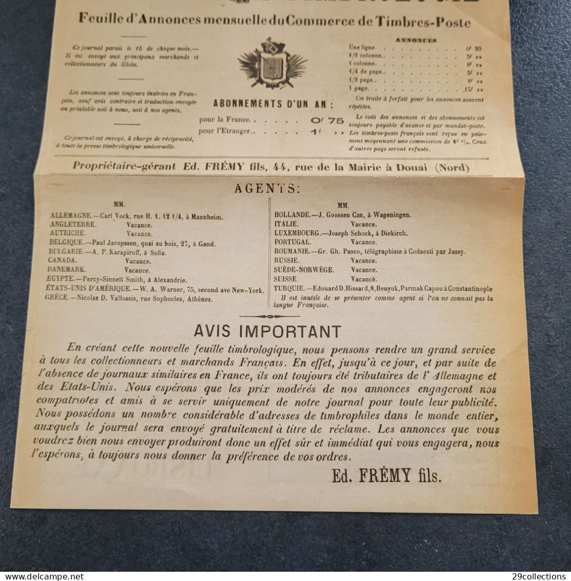 L'ECHO DE LA TIMBROLOGIE N°1 - 15/11/1887 - 1° Mensuel Français Philatélique - Francés (hasta 1940)
