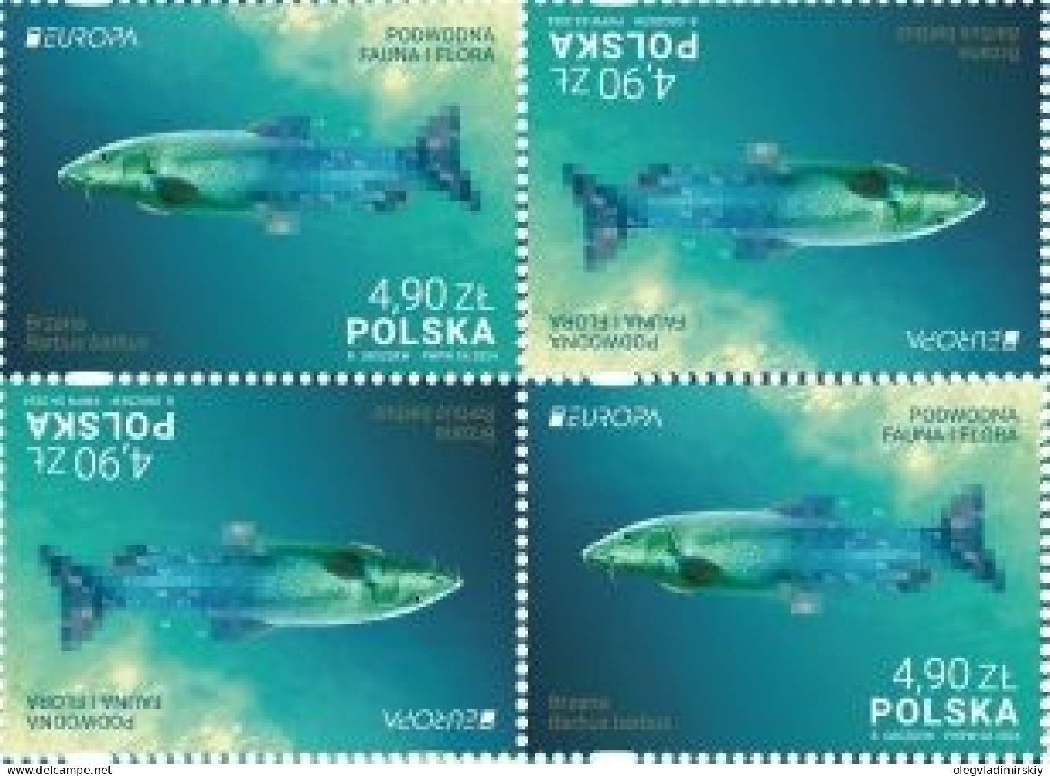 Poland Polen Pologne 2024 Europa CEPT Underwater Fauna Fish Block Of 4 Stamps In 2 Tete-beshes MNH - 2024