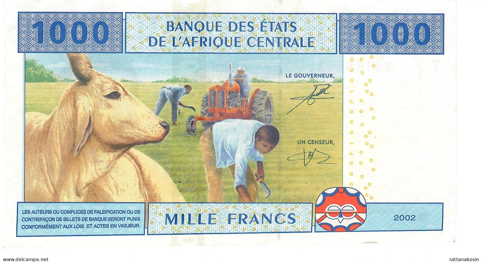 C.A.S. T For CONGO P107Tb 1000 FRANCS 2002 Signature 9 (RAREST )   XF - Central African States