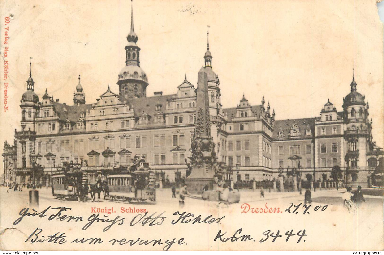 Postcard Germany Dresden Konigl. Schloss Horse Drawn Tram - Dresden