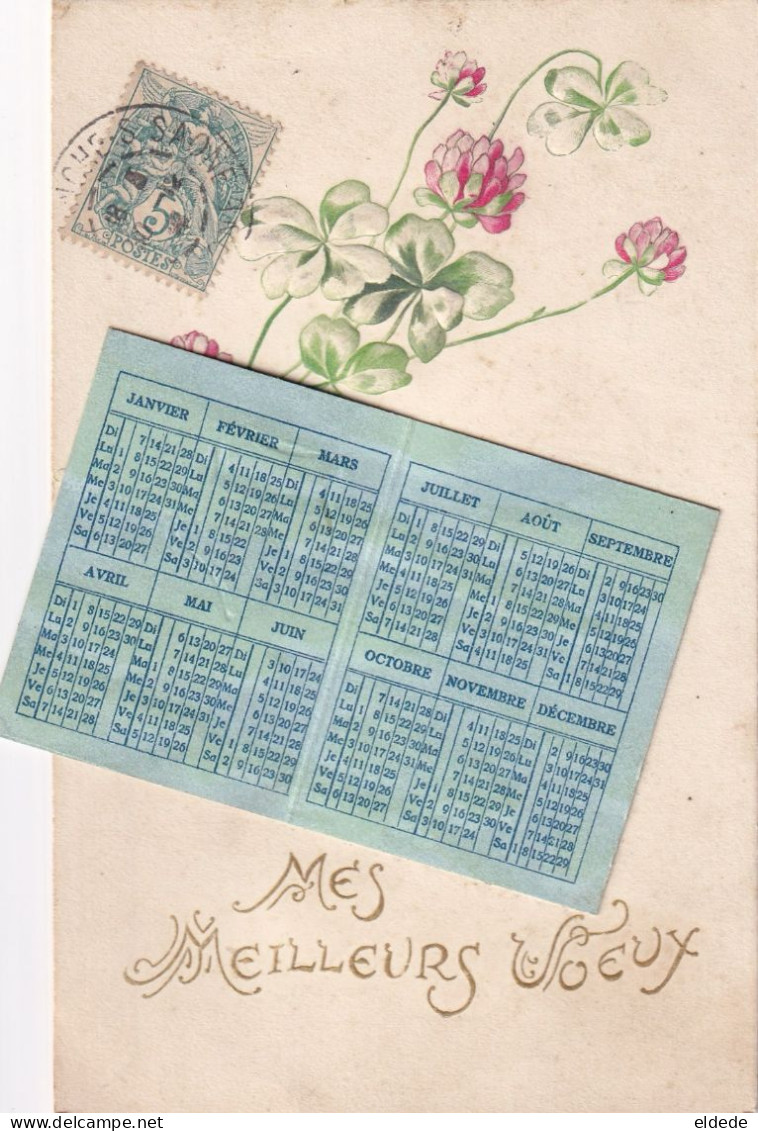 Mechanical Card Opening Calendar 1905 With Embossed Flower And Pretty Girl Aluminium. Calendrier Art Nouveau - Mechanical