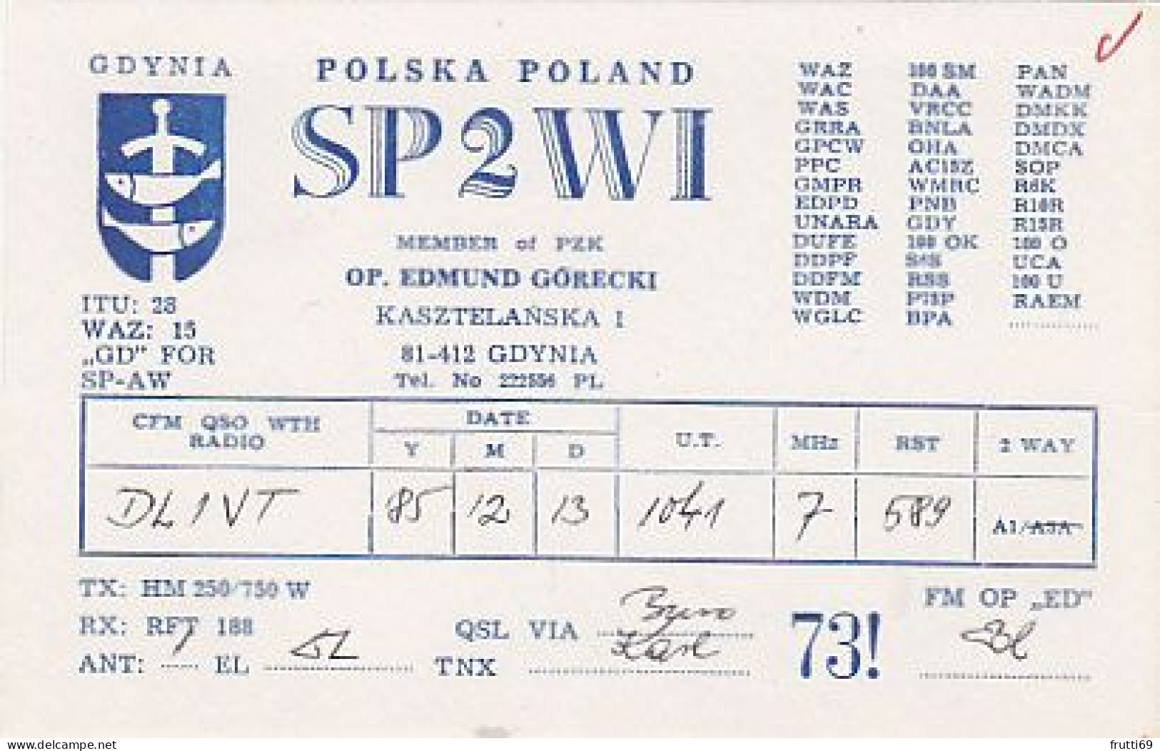 AK 210647 QSL - Poland - Gdynia - Radio Amatoriale