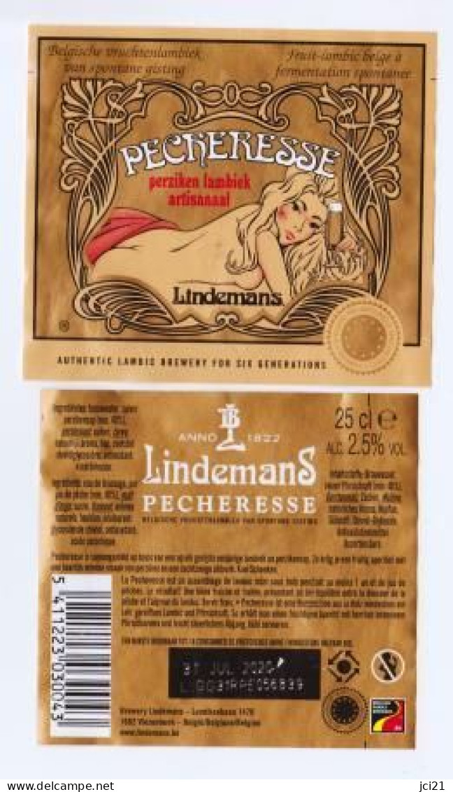 Etiquette Et Contre étiquette De Bière Belge " PECHERESSE " Pin Up (3017)_Eb164 - Bier