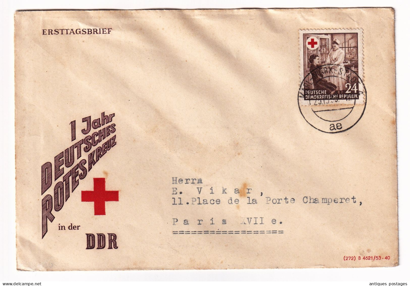 DDR 1953 Red Cross Croix Rouge Rotes Kreuz Chemnitz Karl Marx Stadt Karl Ziesing Deutschland - 1950-1970