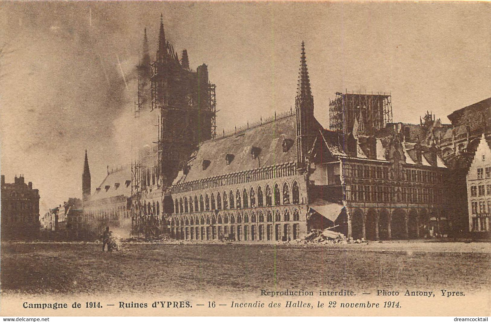 Belgique YPRES Superbe Lot De 7 Cpa Bd Malou, Statue Van Den Peereboom, Incendie Halles, Cathédrale St-Martin, Chair.... - Ieper