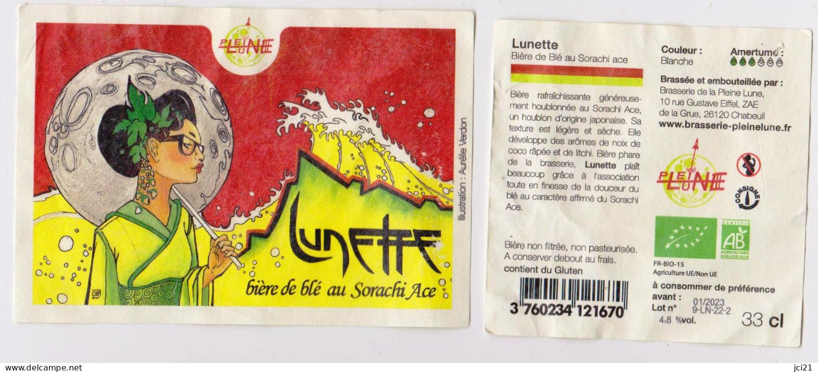 Etiquette Et Contre étiquette De Bière " LUNETTE " Brasserie Pleine Lune  (911)_Eb478 - Beer