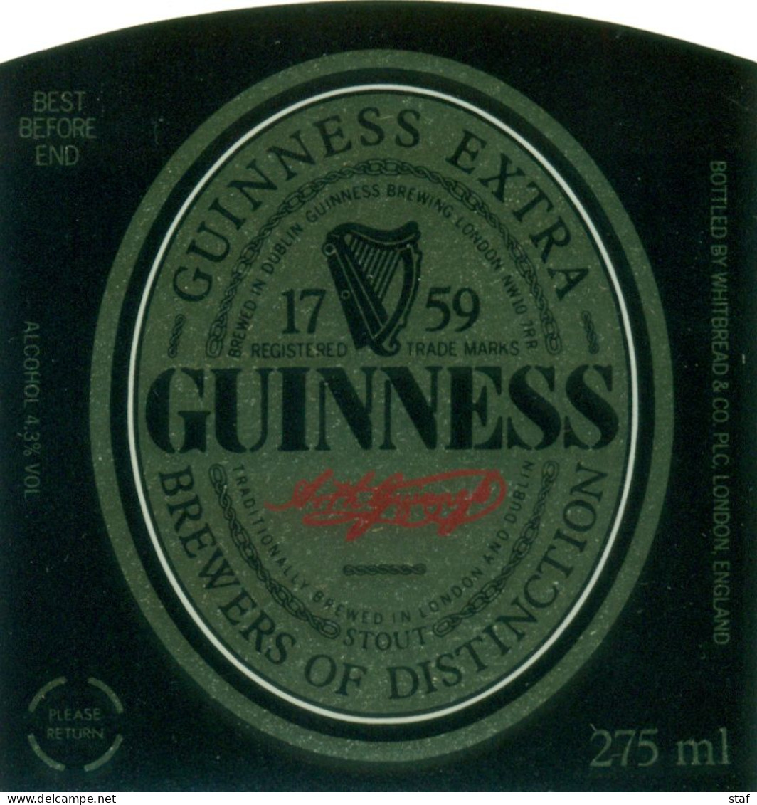 Oud Etiket Bier Guinness Extra 275 Ml. - Brouwerij / Brasserie Whitbread - Birra