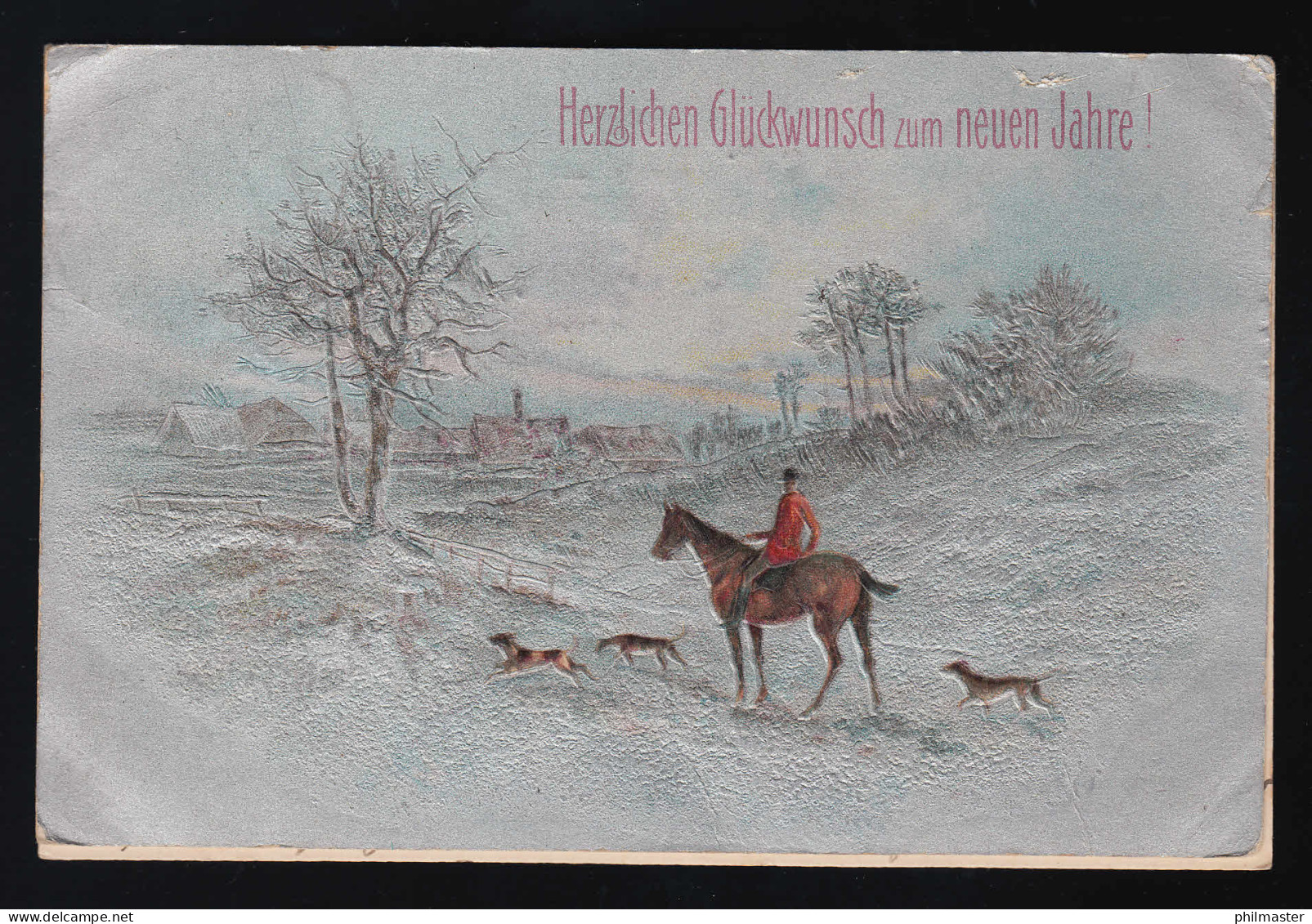 Jagd Zu Pferde Jagdhunde Winter Landschaft Glückwunsch Neues Jahr, 31.12.1908 - Other & Unclassified