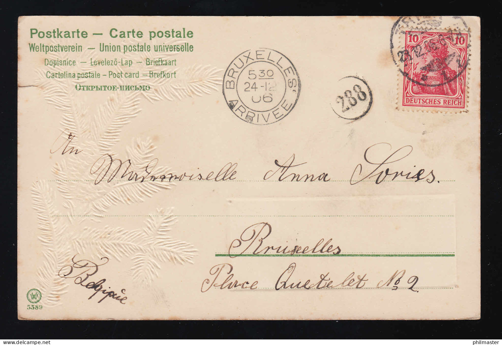 Kirche Schnee Alpen, Sign. Mailick Tannenreisig Zapfen Bruxelles 24.12.1906 - Andere & Zonder Classificatie