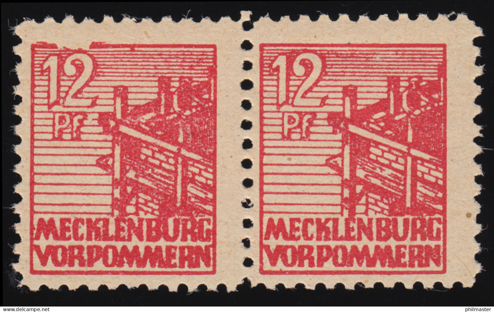 36ybI Abschiedsserie 12 Pf. - Paar Mit PLF I Starke Kerbe über Der Wertangabe ** - Mint