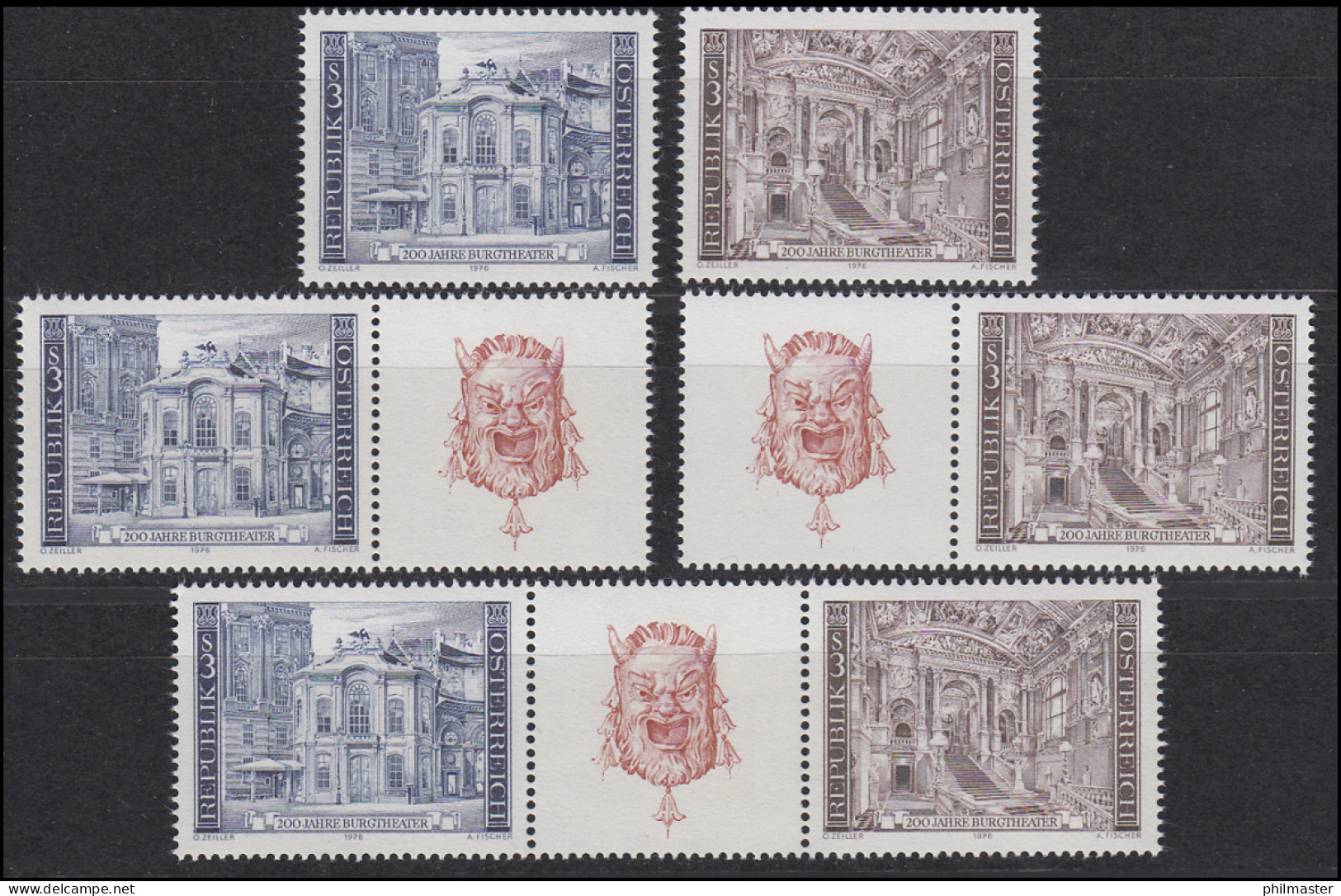 1507-1508 Block 3 Burgtheater Wien Mit 3 ZD Und 2 Einzelmarken, Set **  - Postzegelboekjes