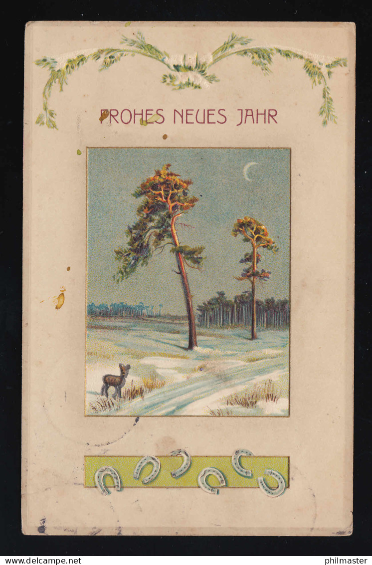Winter Nacht Mond Feld Schnee Rehkitz, Frohes Neues Jahr, Osnabrück 31.12.1912 - Other & Unclassified