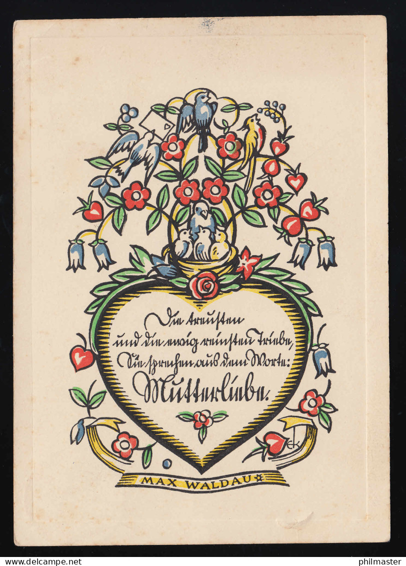 Herz Vögel Blumen Bänder Aphorismus Von Max Waldau, Mutterliebe, Ungebraucht - Muttertag