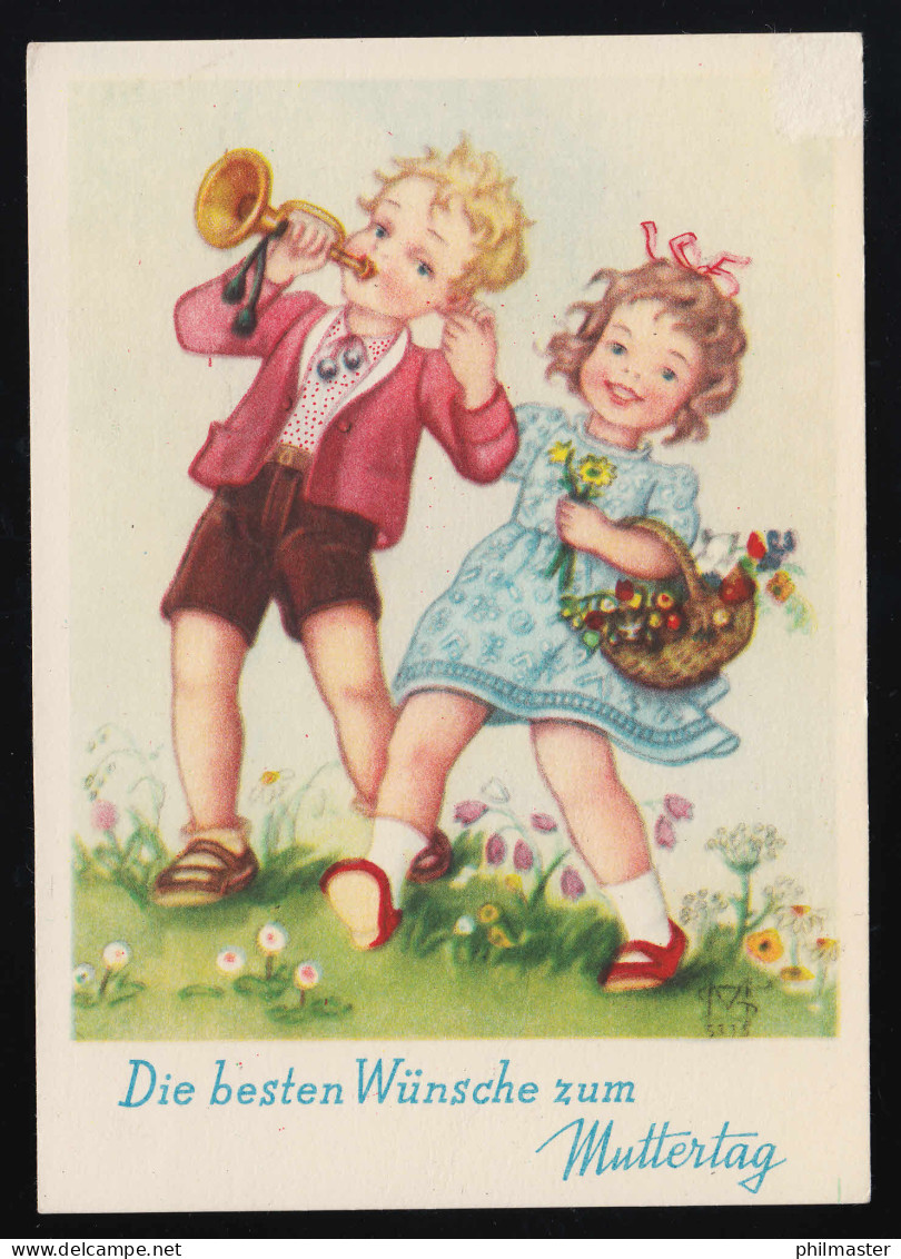 Kinder Blumenkorb Trompete Fröhlich Sign. MS, Wünsche Muttertag, Ungebraucht - Festa Della Mamma