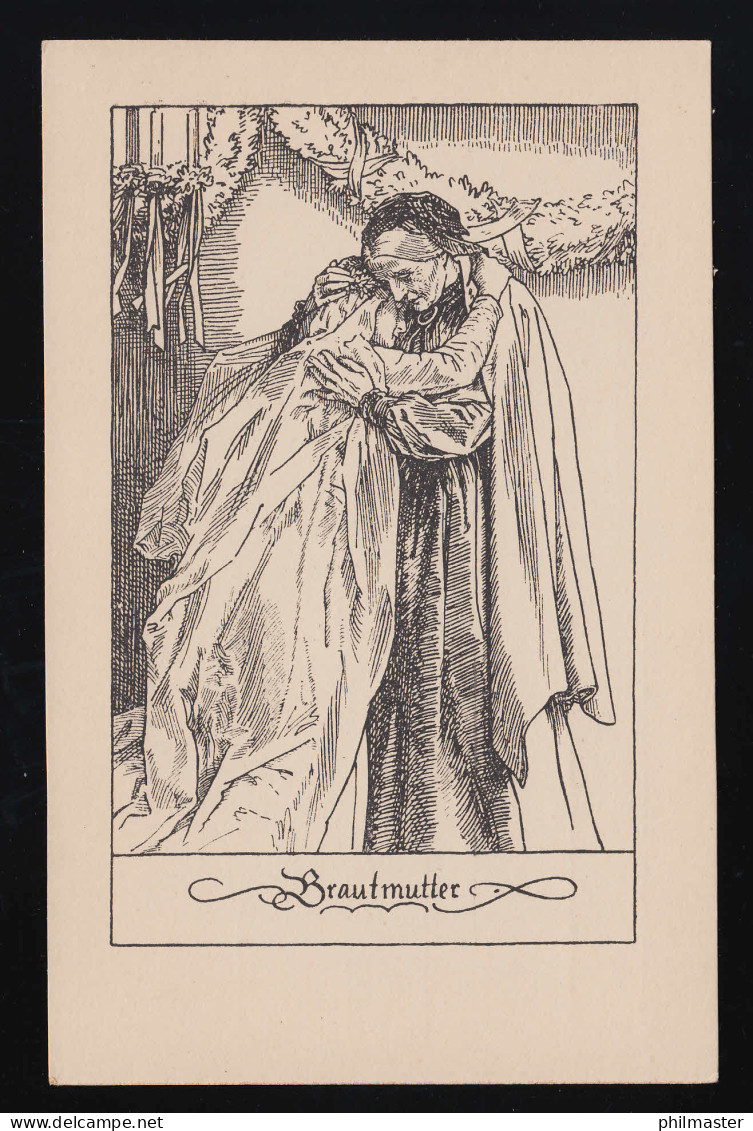 Brautmutter Lithographie Alte Frau Hält Junge Braut, Rudolf Schäfer, Ungebraucht - Festa Della Mamma