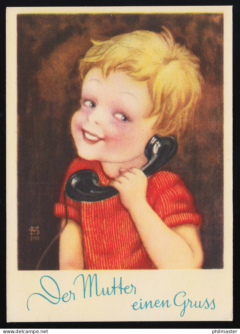 Kind Blond Lachen Telefon Sign.MS Künstler, Der Mutter Einen Gruss, Ungebraucht - Festa Della Mamma