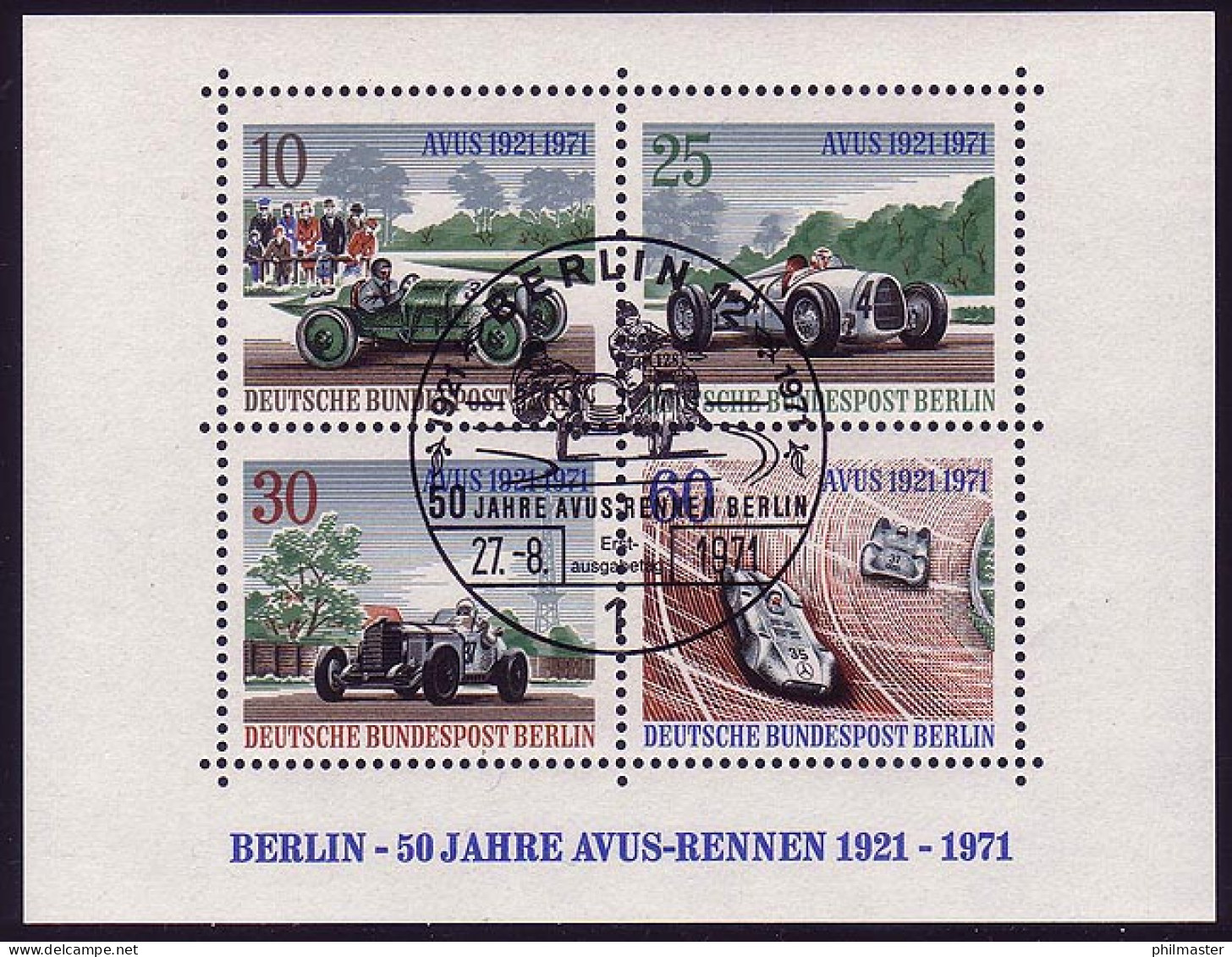 Block 3 AVUS-Rennen 1971 Mit ESSt Berlin 27.8.1971 - Oblitérés