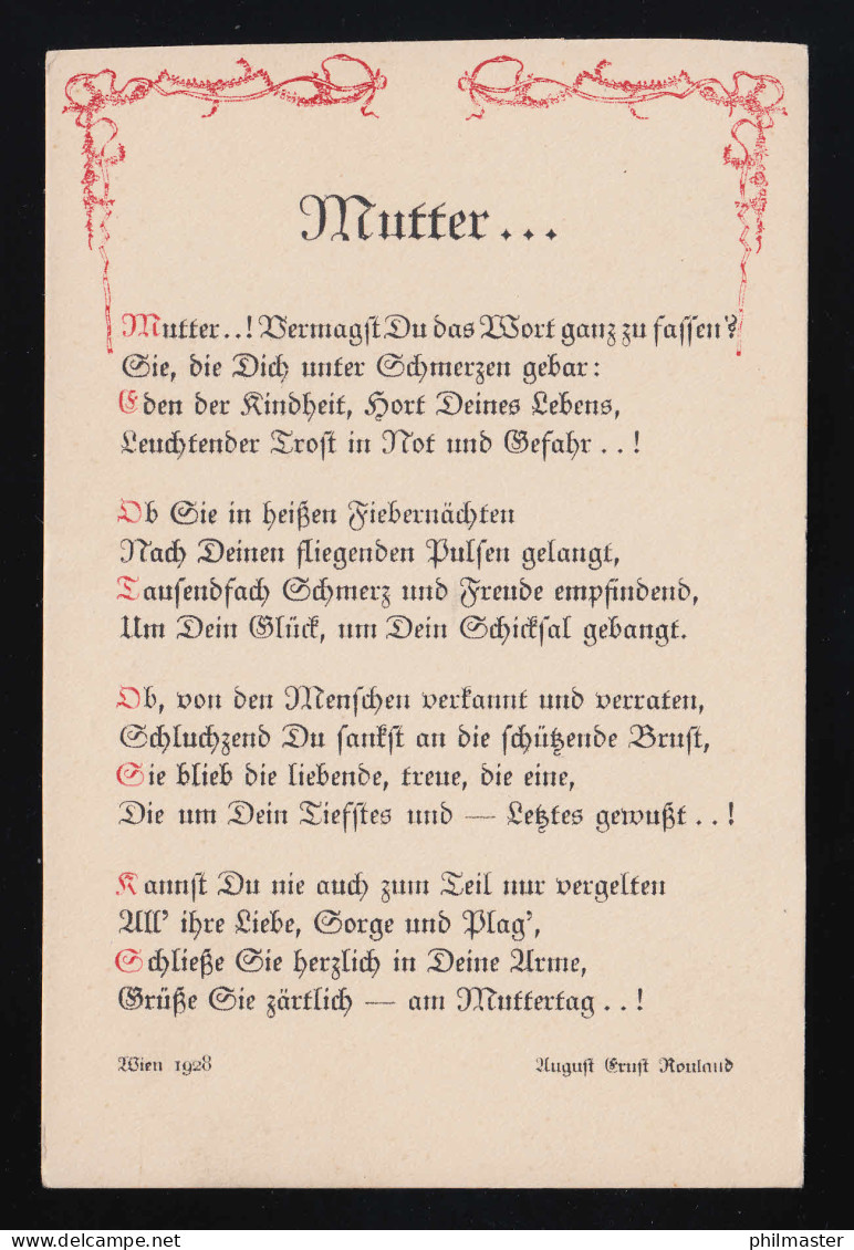 Mutter..! Vermagst Du Das Wort Ganz Zu Fassen? August Ernst Rouland, Ungebraucht - Fête Des Mères