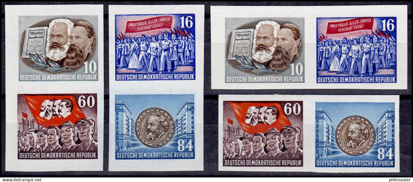 392-395B YI Aus Block 9 Marx, 4 Ungezähnte ZD, Set Postfrisch ** - Se-Tenant